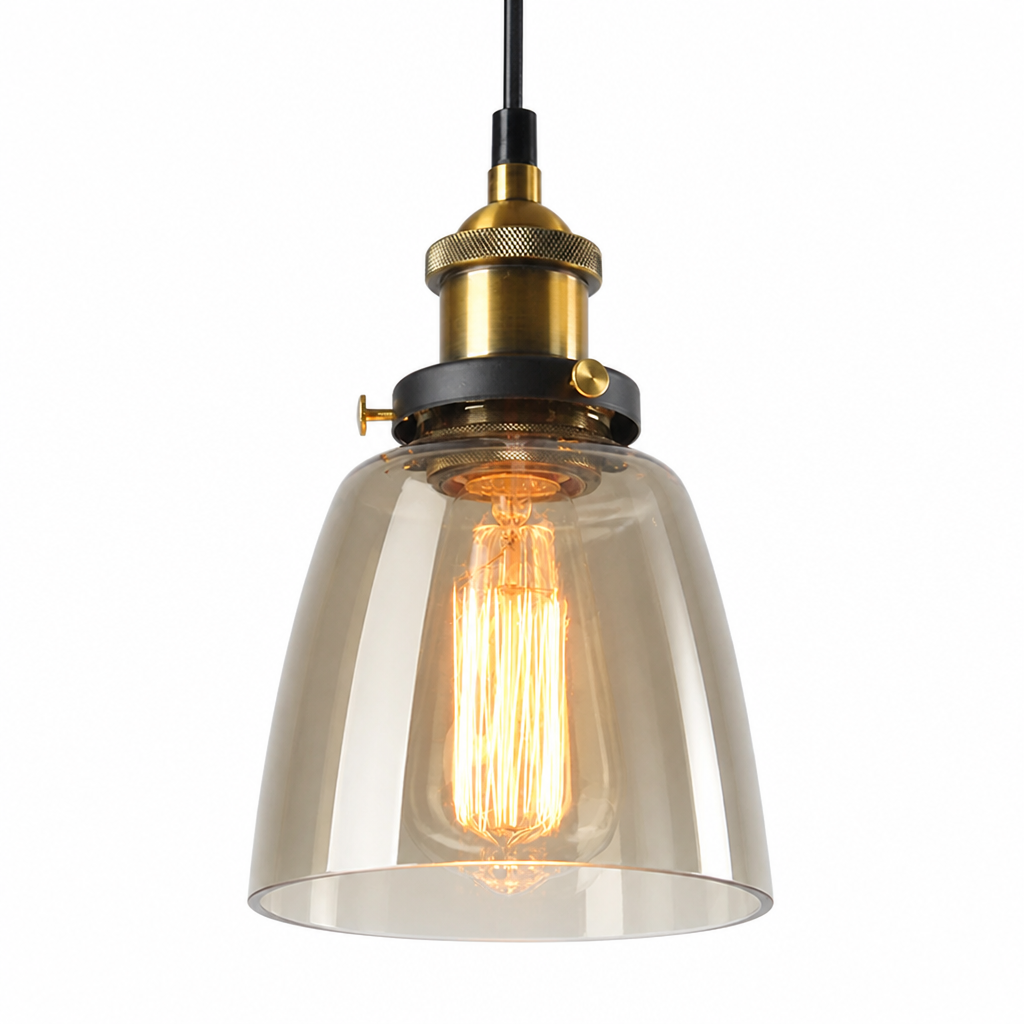Pendant Light Art Deco Grey Glass & Galvanized Metal Dimmable