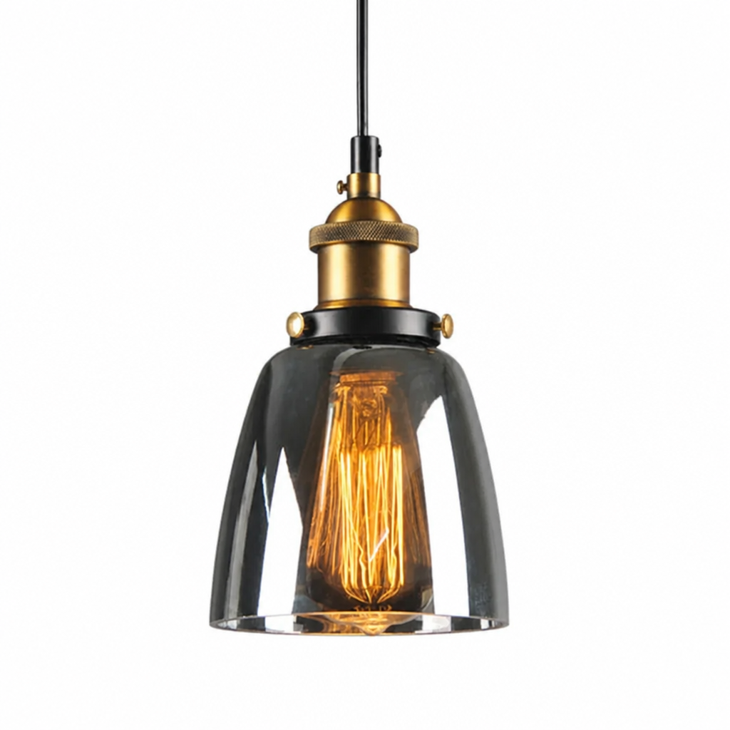 Pendant Light Art Deco Grey Glass & Galvanized Metal Dimmable