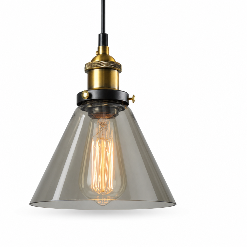Pendant Light Art Deco Grey Glass & Galvanized Metal Dimmable