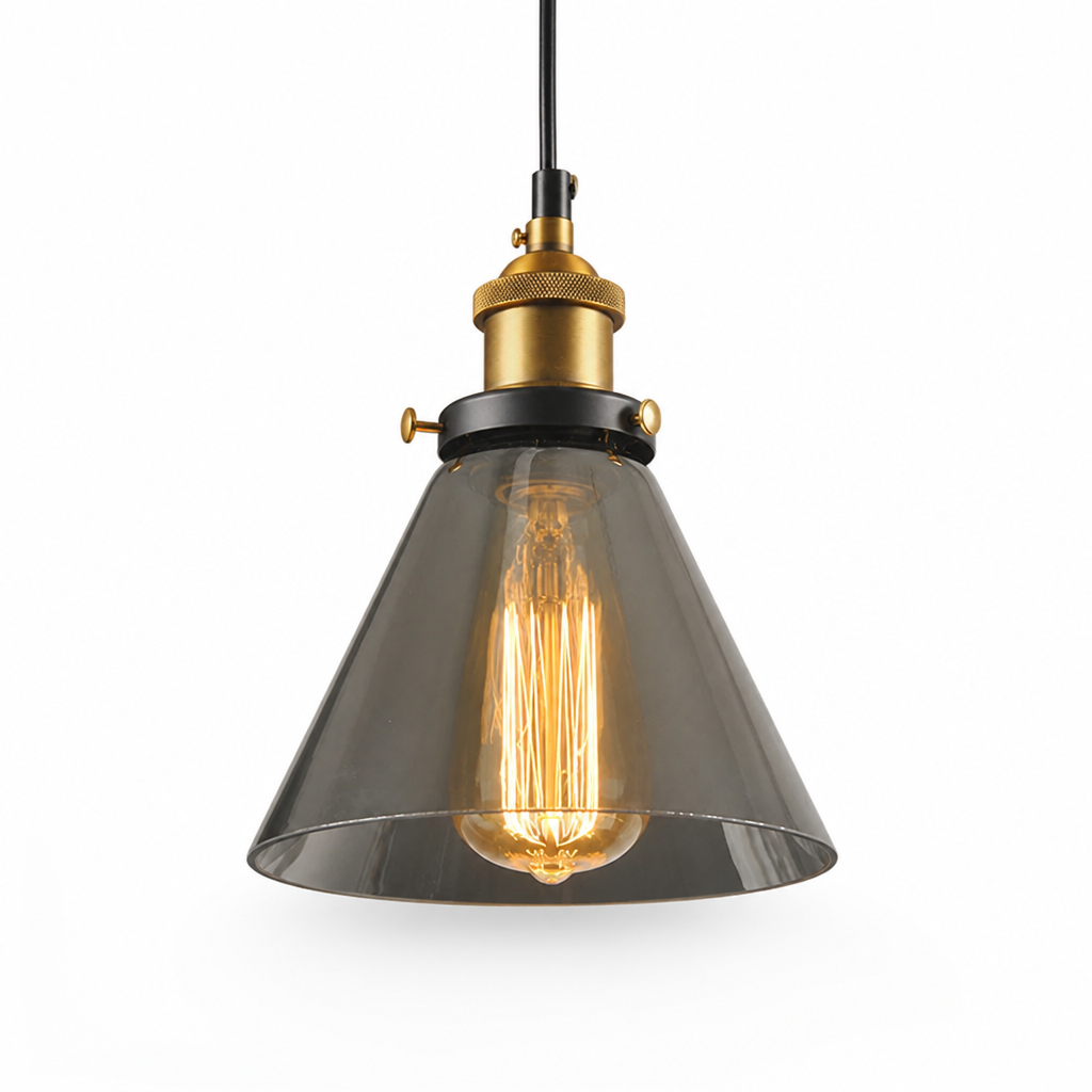 Pendant Light Art Deco Grey Glass & Galvanized Metal Dimmable