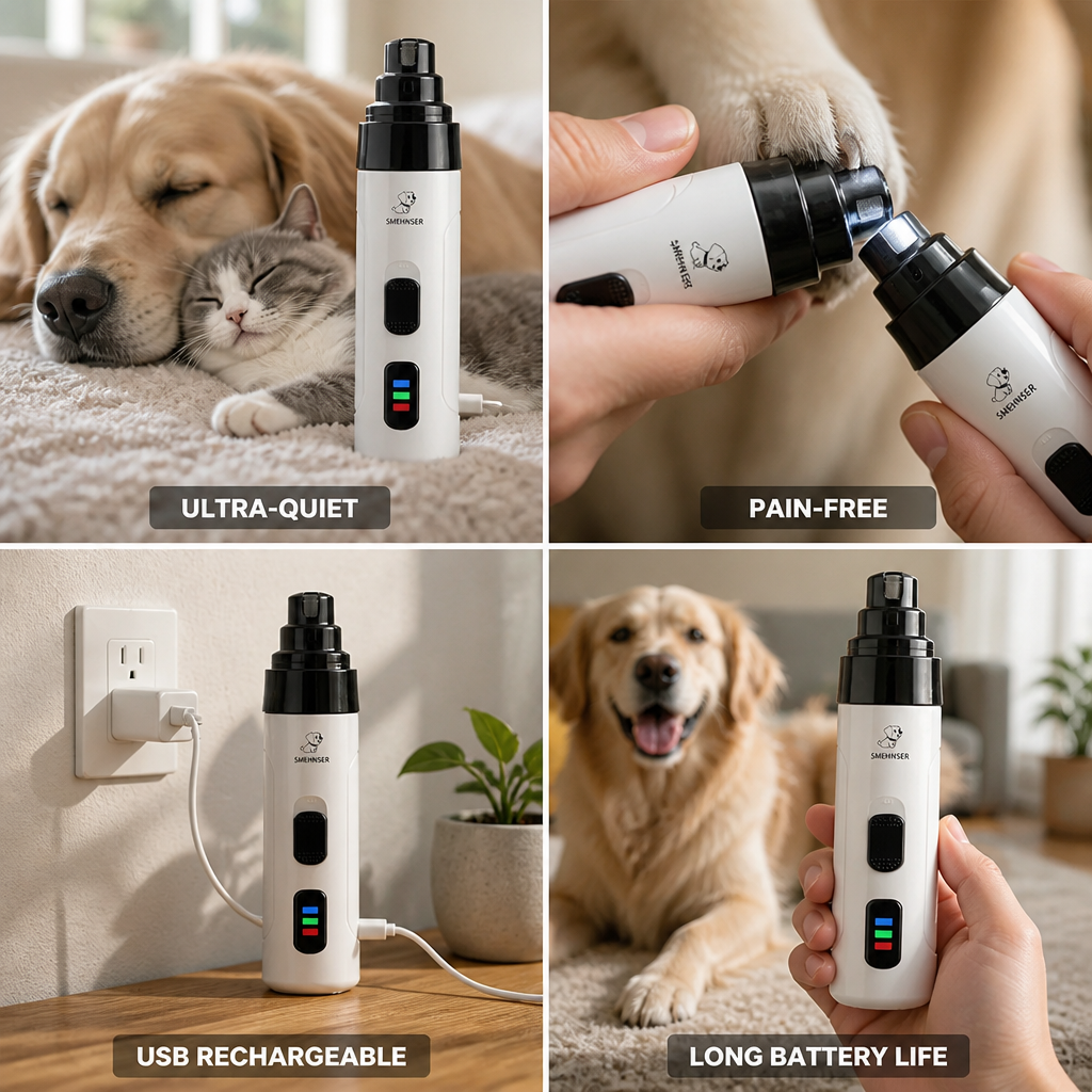 Pet Nail Grinder Ultra-Quiet USB Rechargeable 7-Hour Battery
