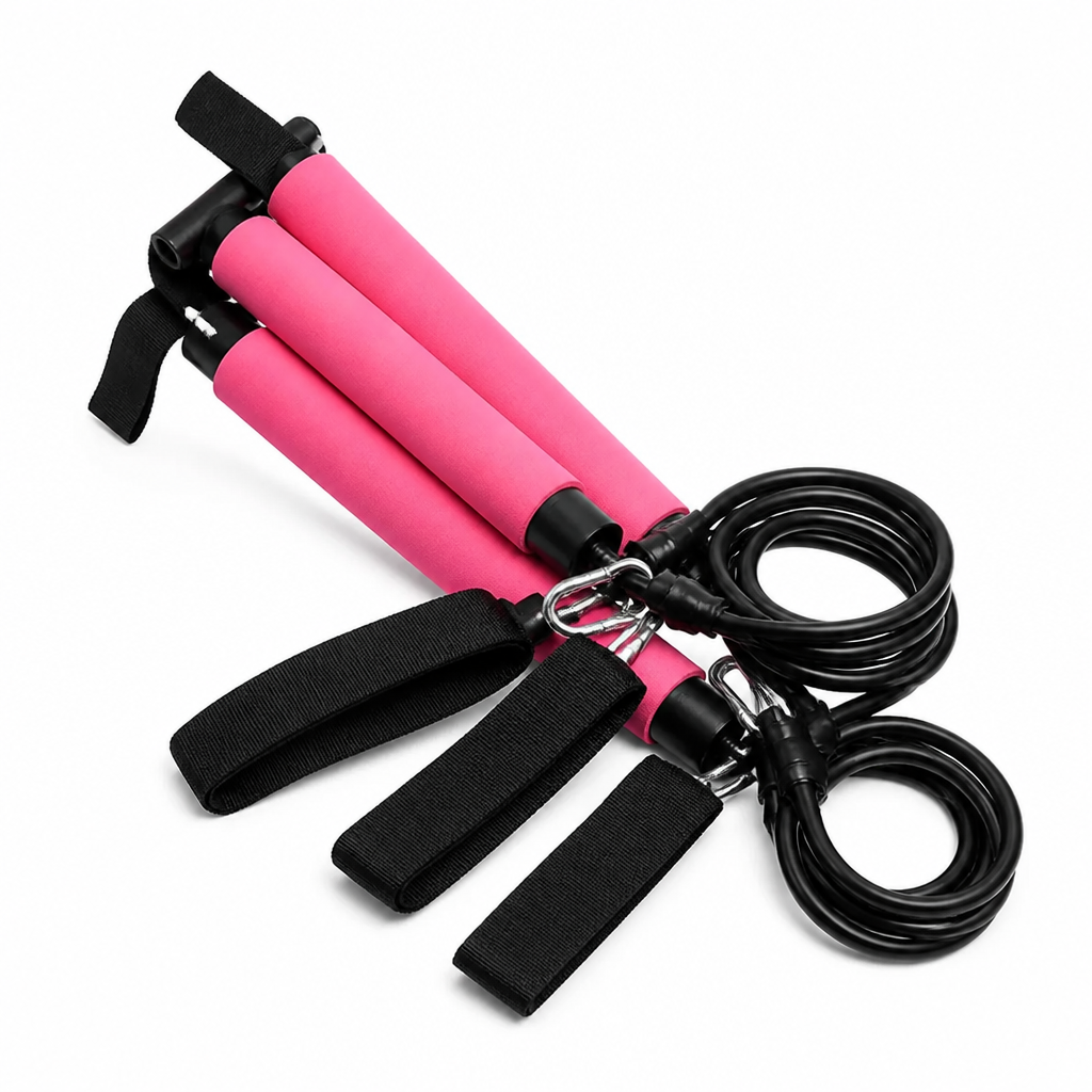 Pilates Bar Set Adjustable Bands & Anti-Slip Straps