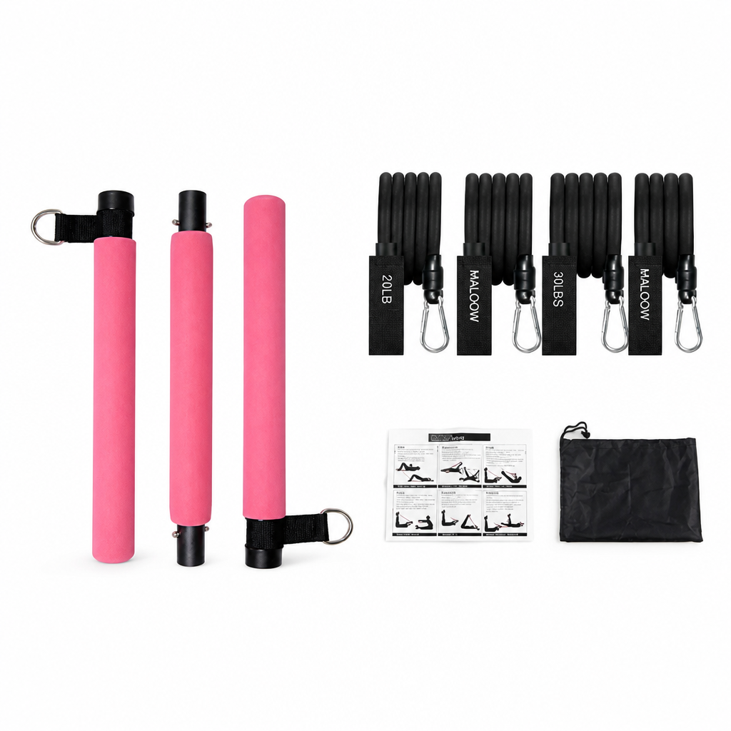 Pilates Bar Set Adjustable Bands & Anti-Slip Straps