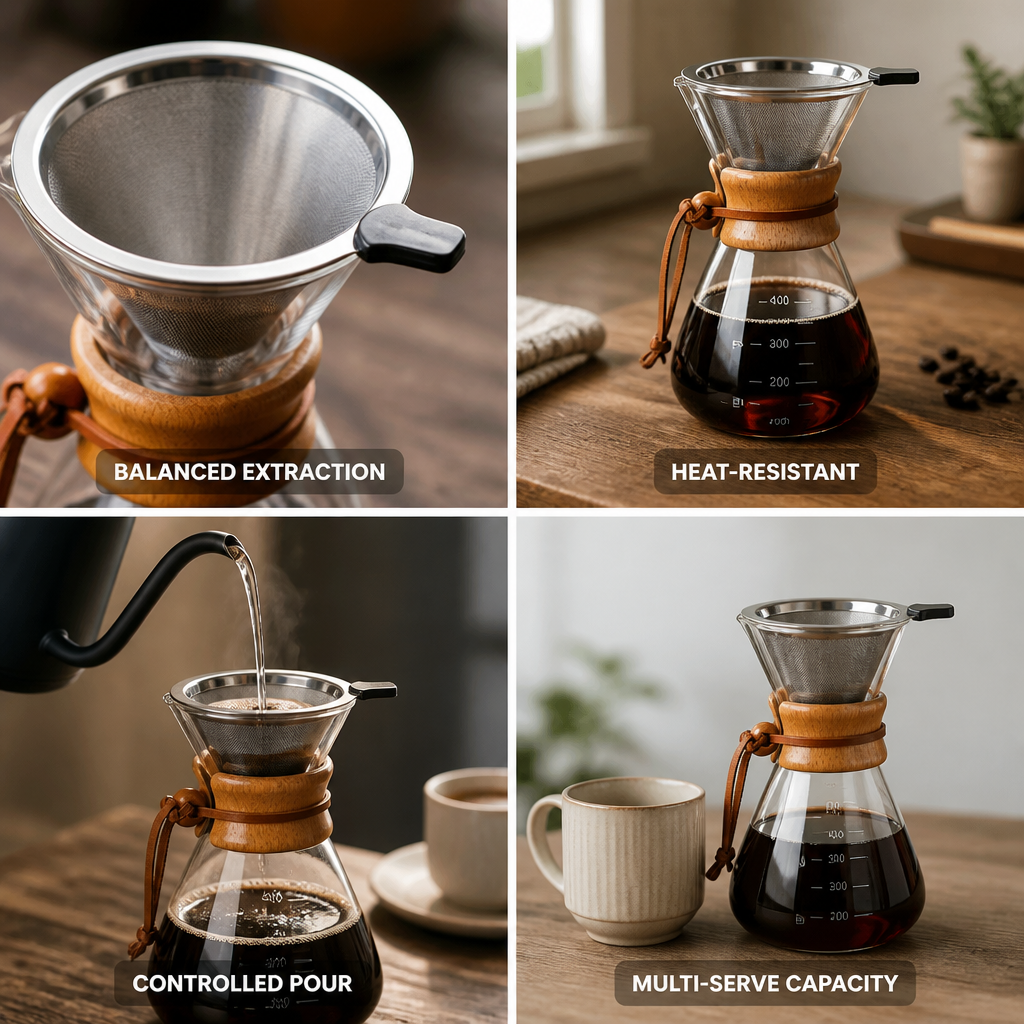 Pour-Over Coffee Set Borosilicate Glass V60 Dripper