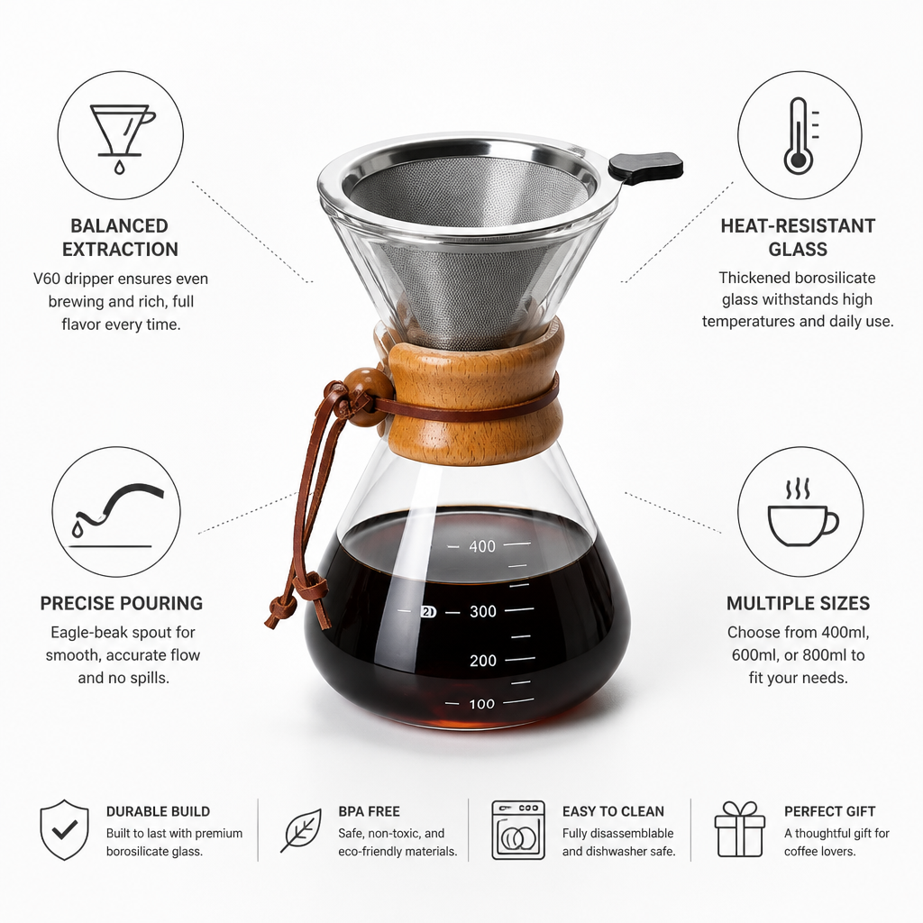 Pour-Over Coffee Set Borosilicate Glass V60 Dripper