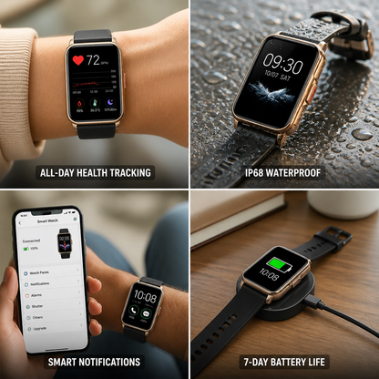 Smartwatch Fitness Tracker & Health Monitoring 7-Day Battery