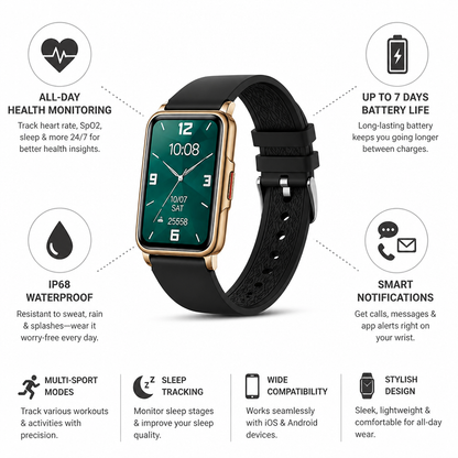 Smartwatch Fitness Tracker & Health Monitoring 7-Day Battery