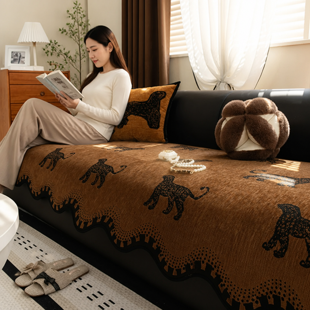 Sofa Cover Non-Slip Chenille Microfiber Lion Print
