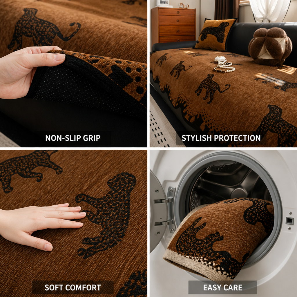 Sofa Cover Non-Slip Chenille Microfiber Lion Print