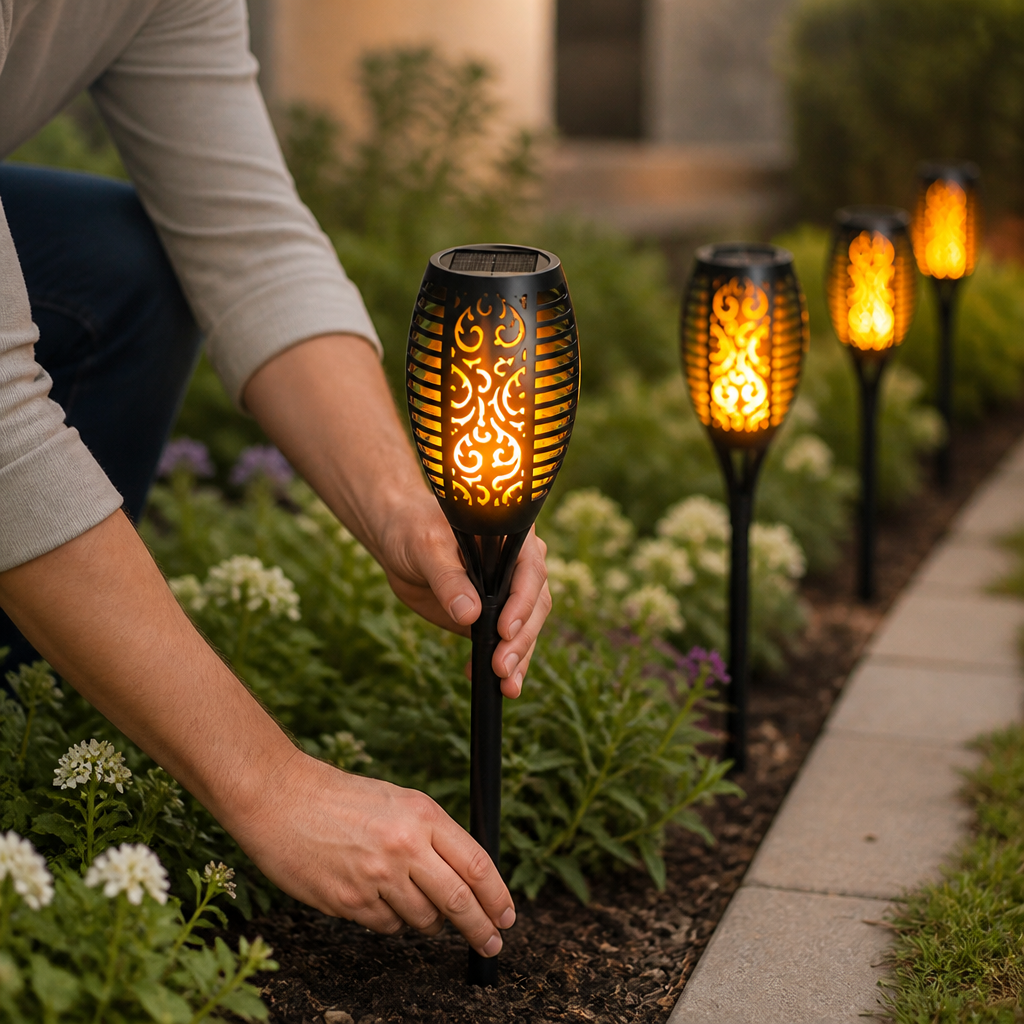 Solar Torch Light Flickering Flame Dusk-To-Dawn Waterproof
