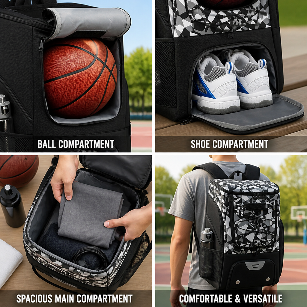 Sports Backpack Ball & Shoe Compartments Spacious Main Compartment