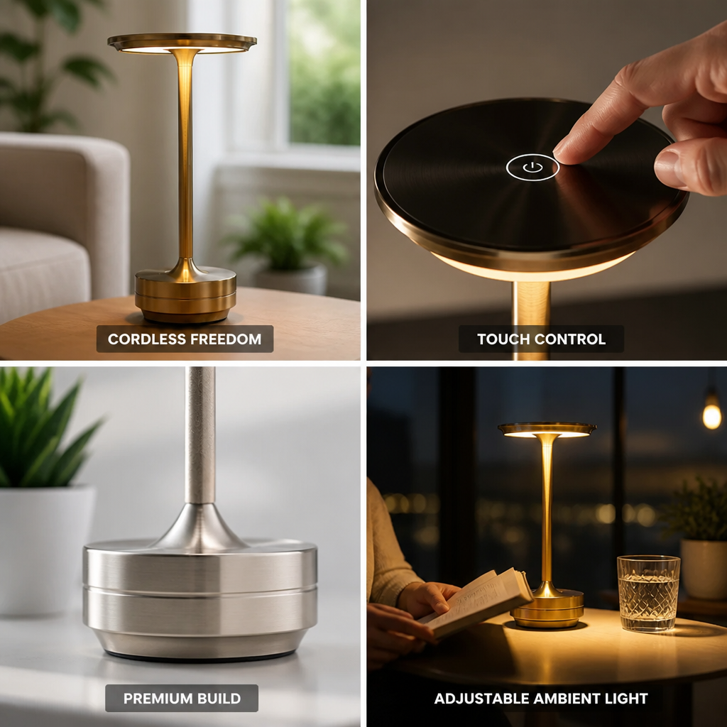 Table Lamp Cordless Touch Control & Crystal Shade