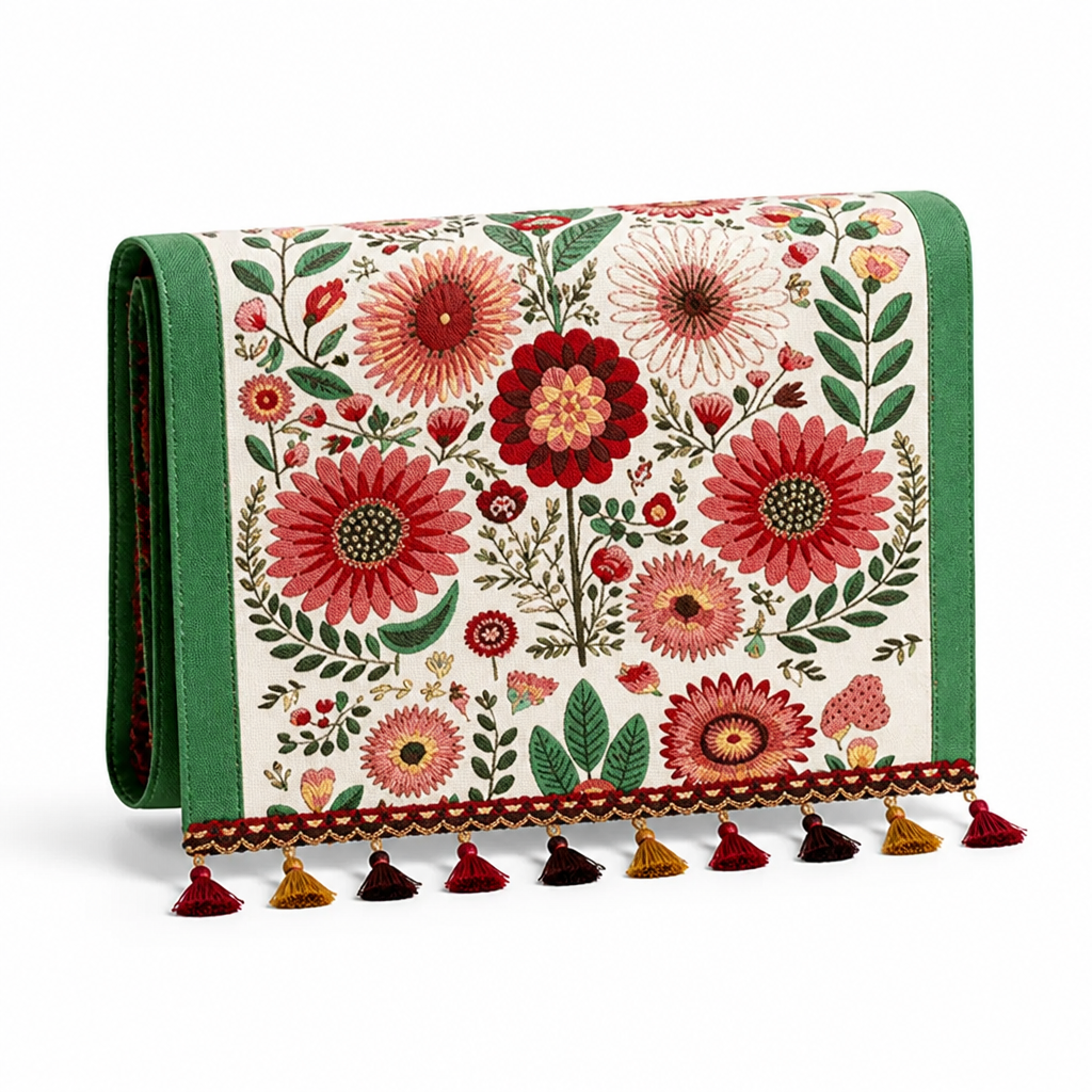 Table Runner Embroidered Floral Colorful Tassels