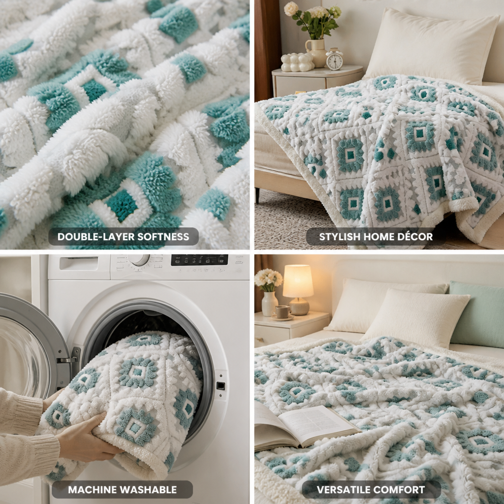 Throw Blanket Double-Layer Microfiber Diamond Pattern