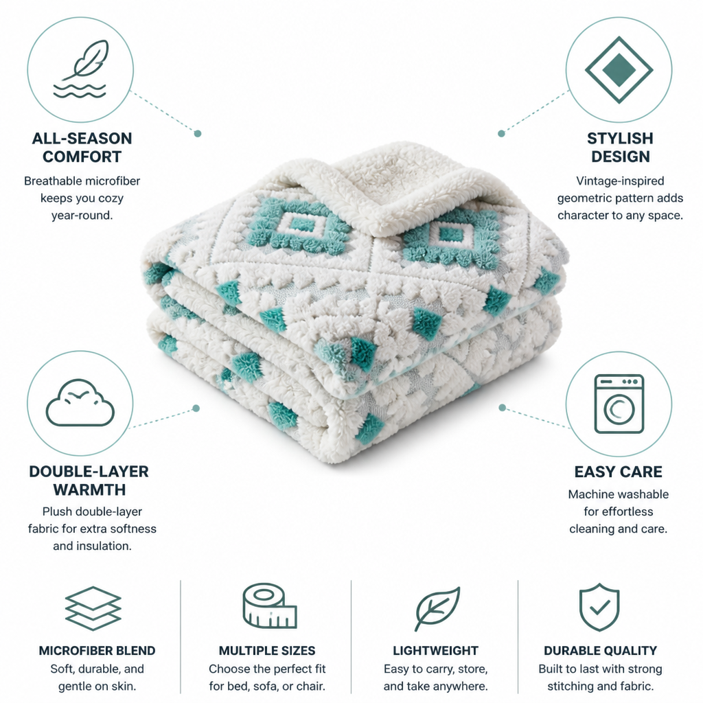 Throw Blanket Double-Layer Microfiber Diamond Pattern
