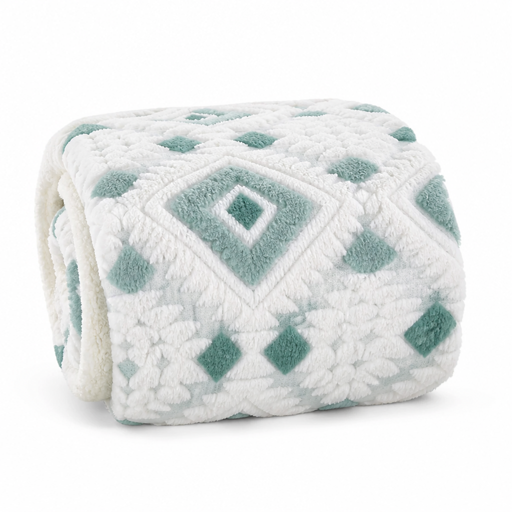Throw Blanket Double-Layer Microfiber Diamond Pattern