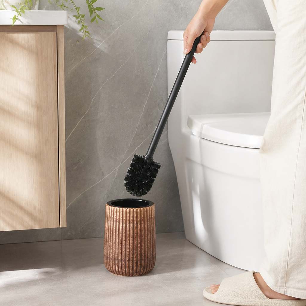 Toilet Brush & Holder Textured Ceramic Floor Mounted
