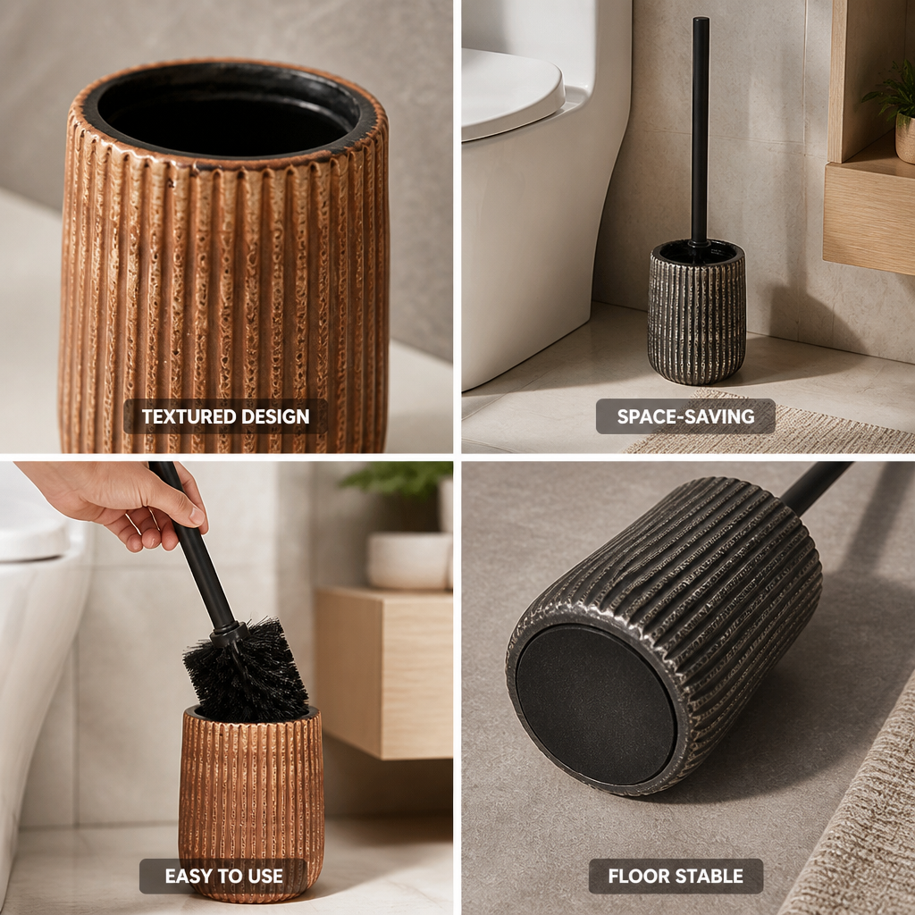 Toilet Brush & Holder Textured Ceramic Floor Mounted