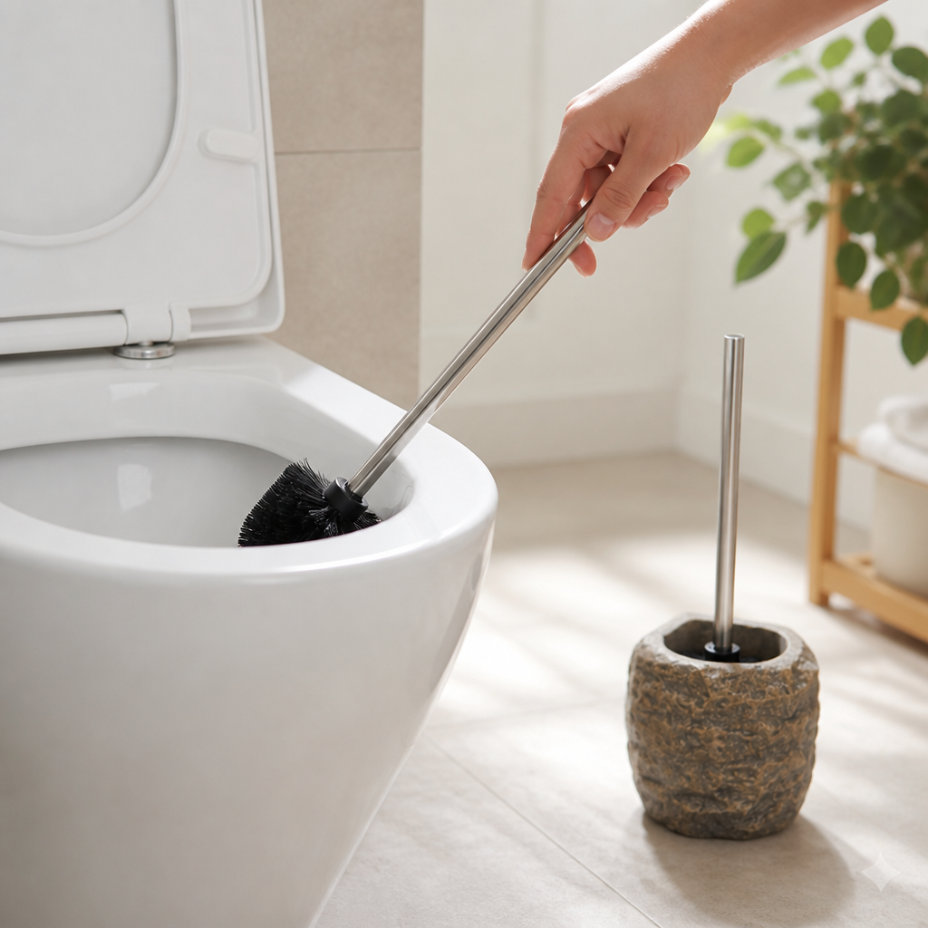 Toilet Brush Stone-Inspired Ceramic Removable Handle & Bristles