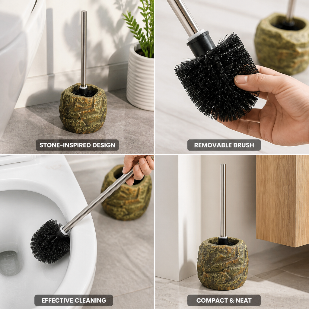 Toilet Brush Stone-Inspired Ceramic Removable Handle & Bristles