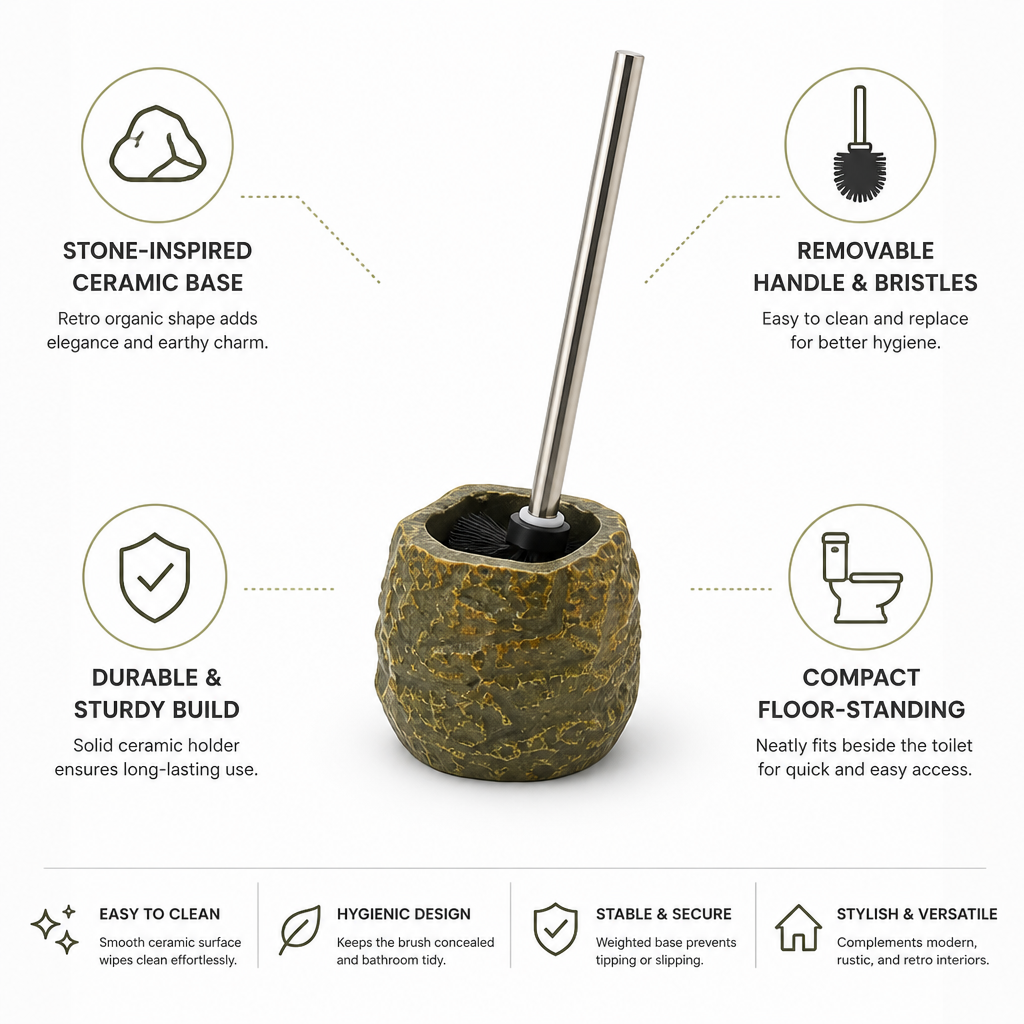 Toilet Brush Stone-Inspired Ceramic Removable Handle & Bristles