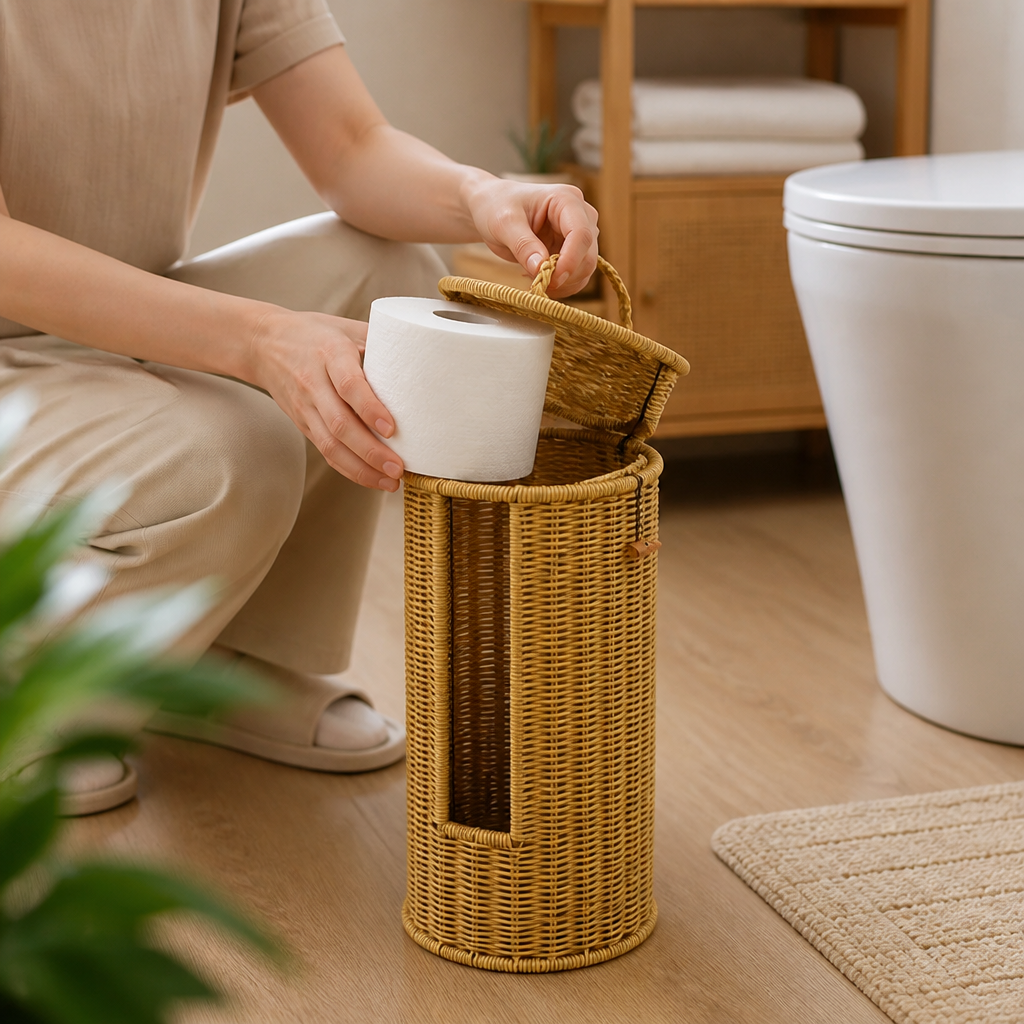 Toilet Paper Holder Freestanding Braided Rope Vertical Window