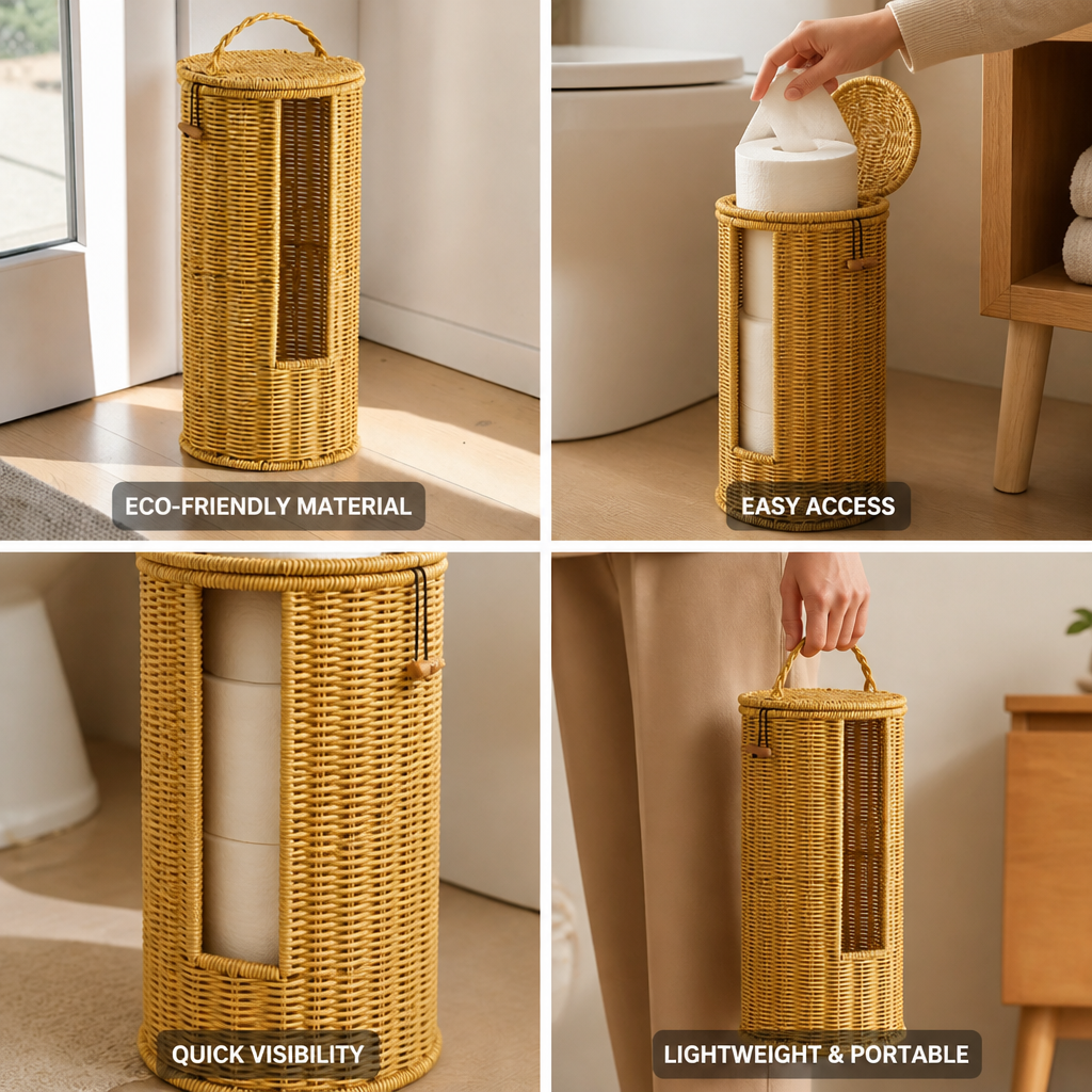 Toilet Paper Holder Freestanding Braided Rope Vertical Window