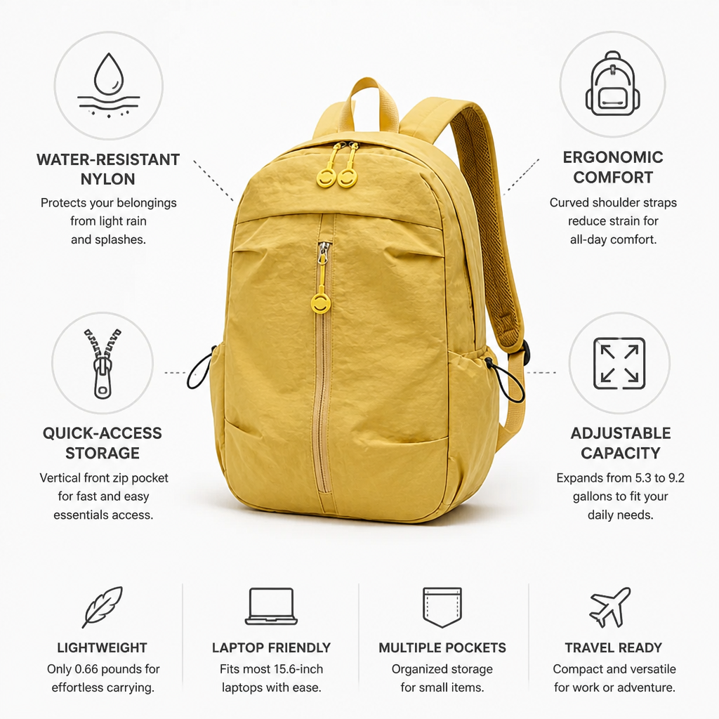 Travel Backpack Lightweight Water-Resistant Nylon Ergonomic Straps