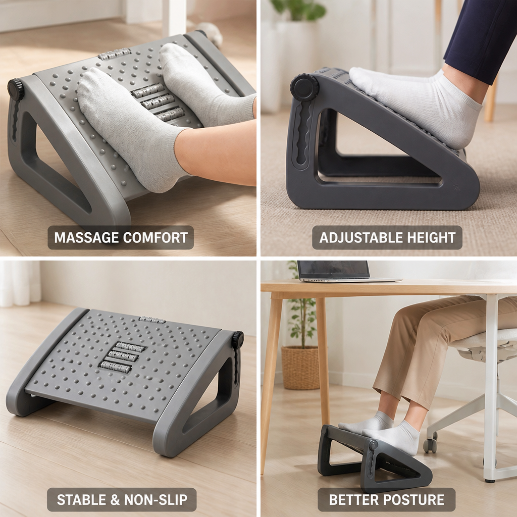Under Desk Foot Rest Adjustable 6-Position Dual Texture