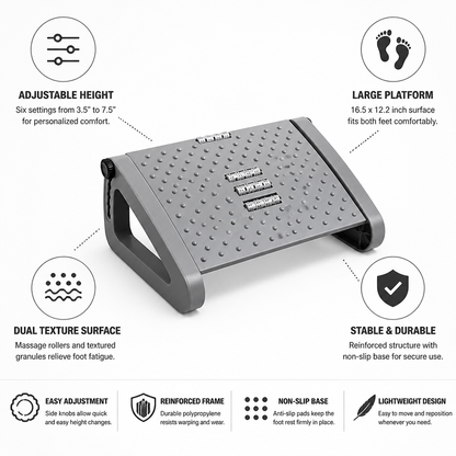 Under Desk Foot Rest Adjustable 6-Position Dual Texture
