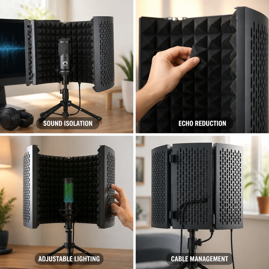 Vocal Booth Portable Sound Isolation & Adjustable Lighting