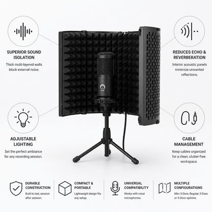 Vocal Booth Portable Sound Isolation & Adjustable Lighting