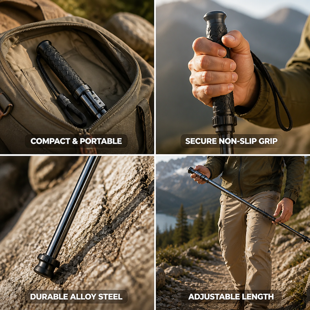 Walking Stick Collapsible Alloy Steel Anti-Slip Grip