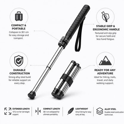 Walking Stick Collapsible Alloy Steel Anti-Slip Grip
