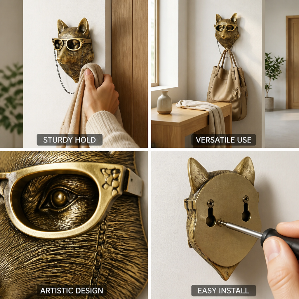 Wall Hook Animal Head Glossy Gold