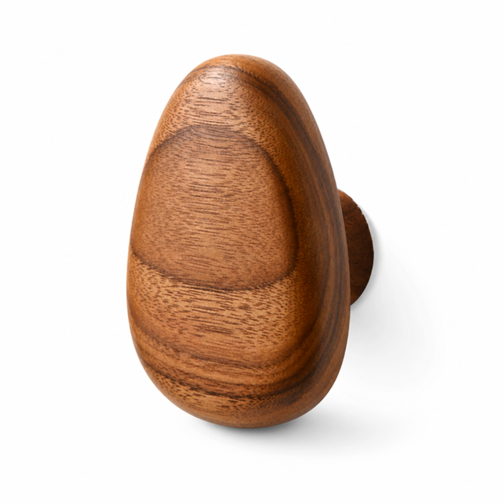 Wall Hook Pebble-Shaped Solid Wood Adhesive Backing