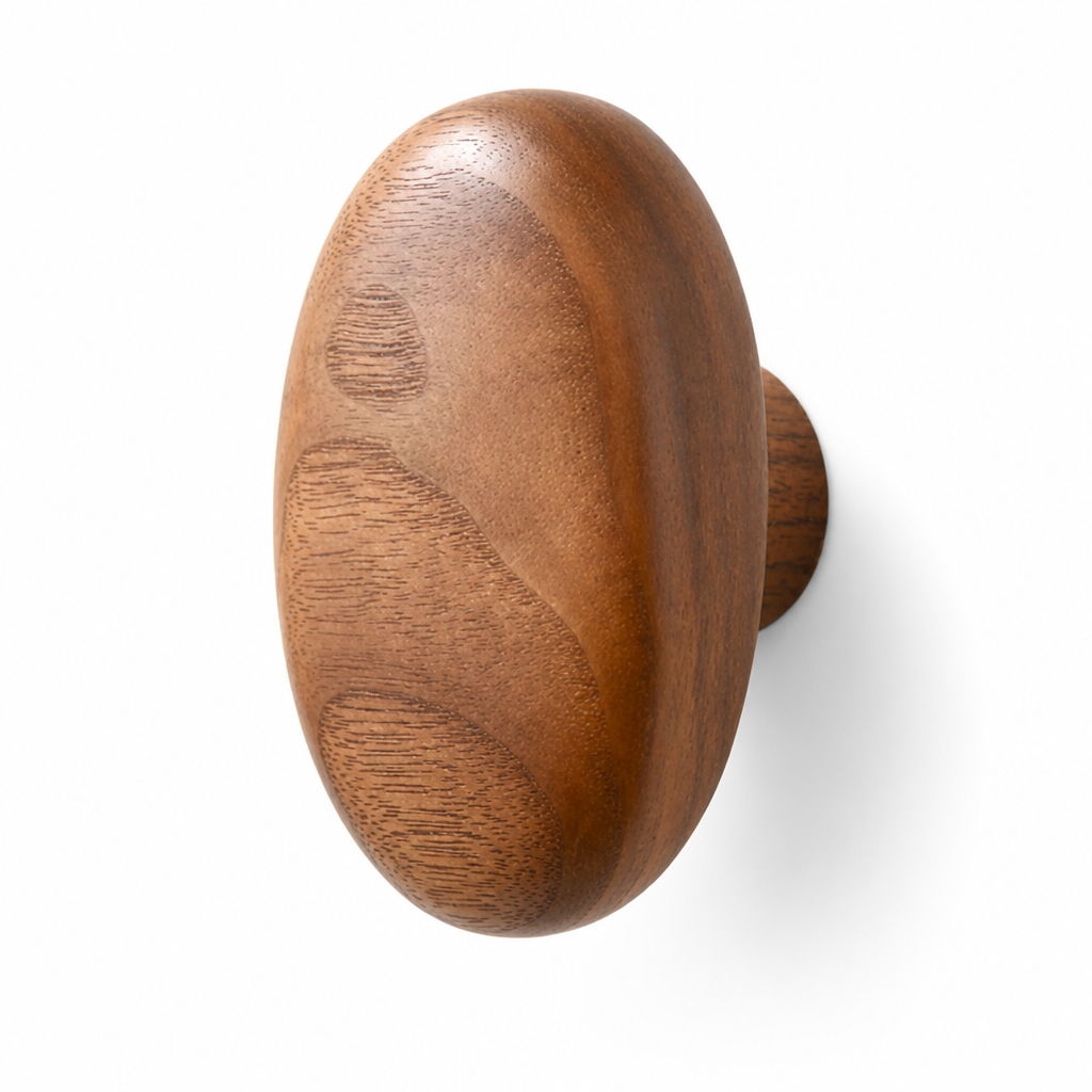 Wall Hook Pebble-Shaped Solid Wood Adhesive Backing