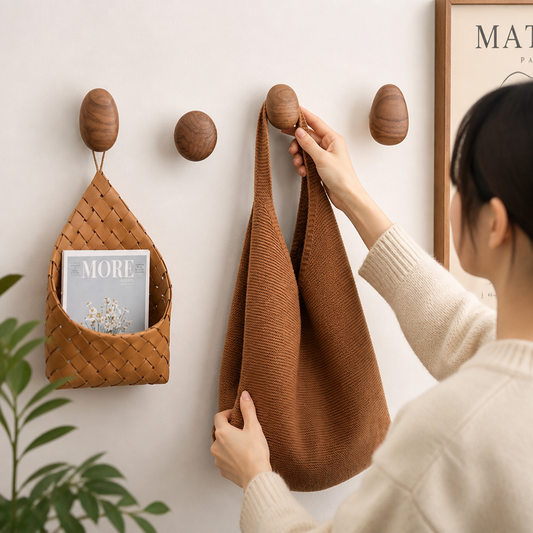 Wall Hook Pebble-Shaped Solid Wood Adhesive Backing