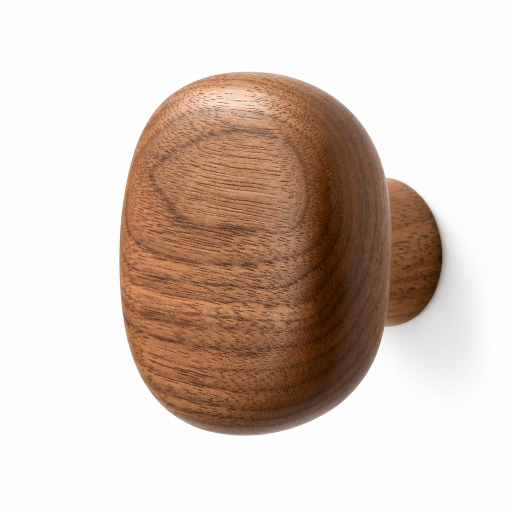 Wall Hook Pebble-Shaped Solid Wood Adhesive Backing