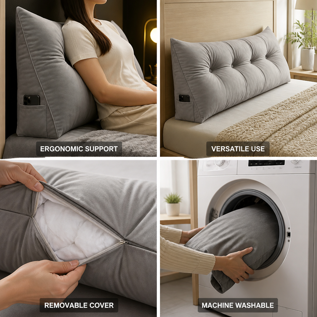 Wedge Pillow Ergonomic Firm Support & Machine-Wash Cover