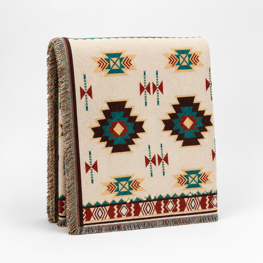 Woven Throw Blanket Southwestern Geometric Fringe