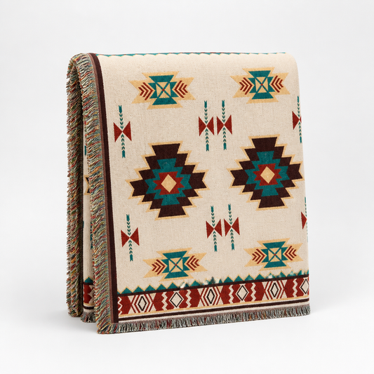 Woven Throw Blanket Southwestern Geometric Fringe
