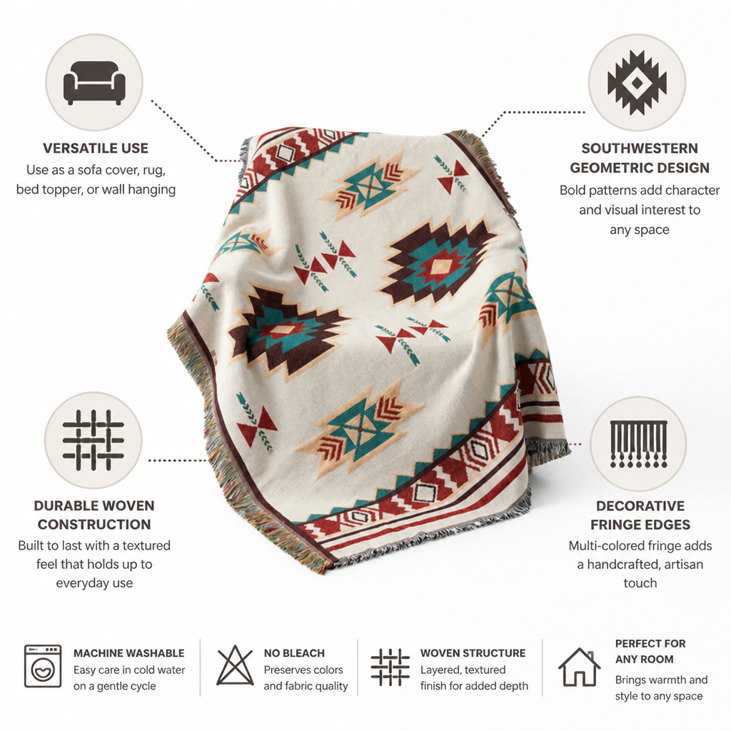 Woven Throw Blanket Southwestern Geometric Fringe