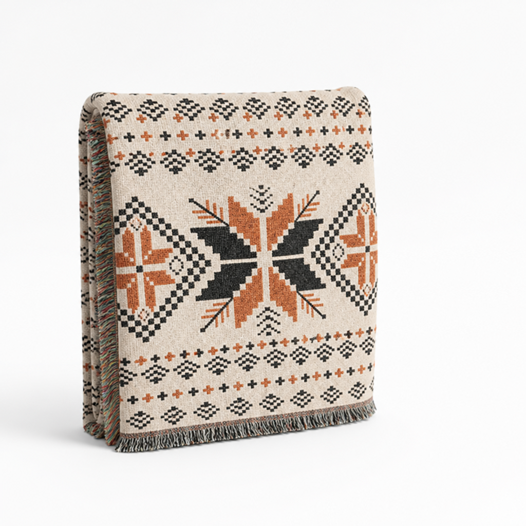 Woven Throw Blanket Southwestern Geometric Fringe