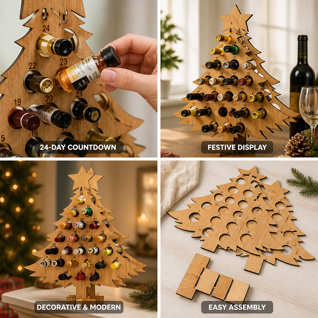 Advent Calendar Wooden 24-Day Mini Wine & Beer Bottles