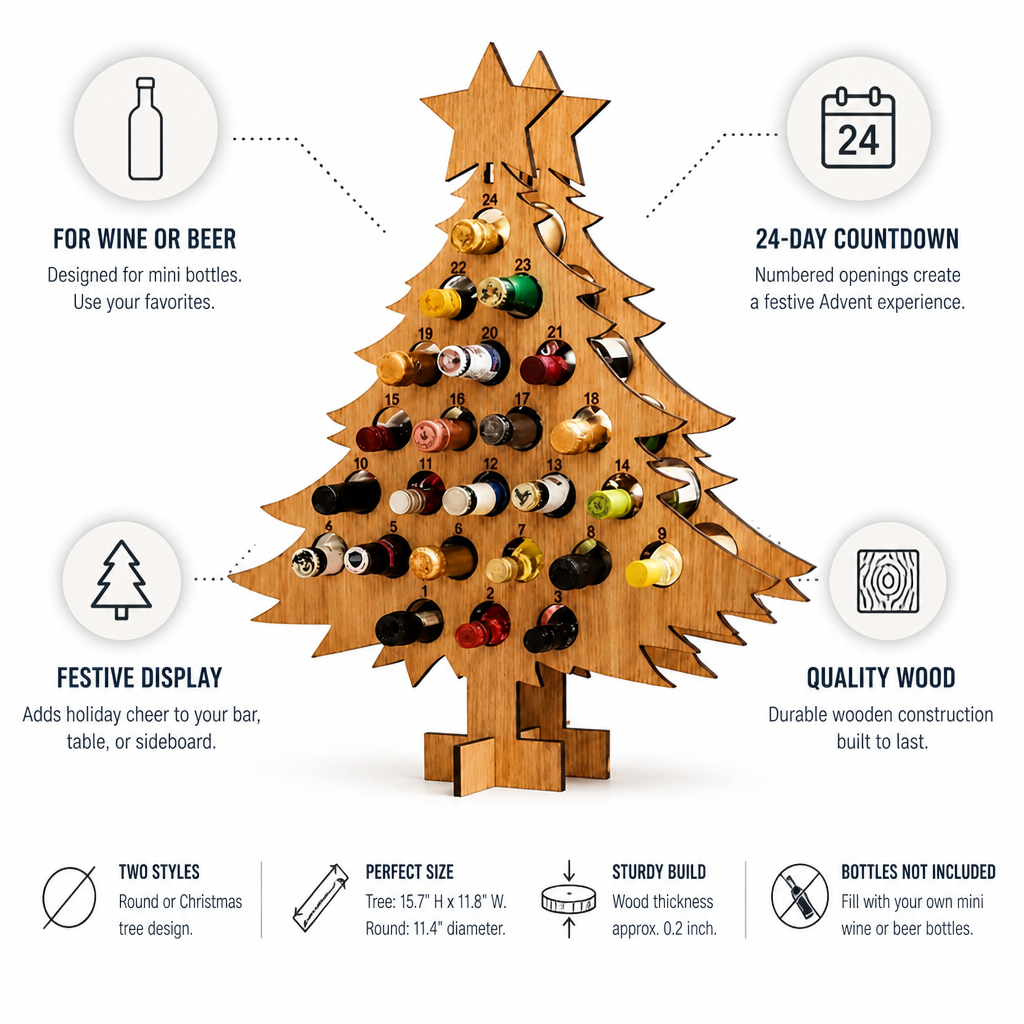 Advent Calendar Wooden 24-Day Mini Wine & Beer Bottles