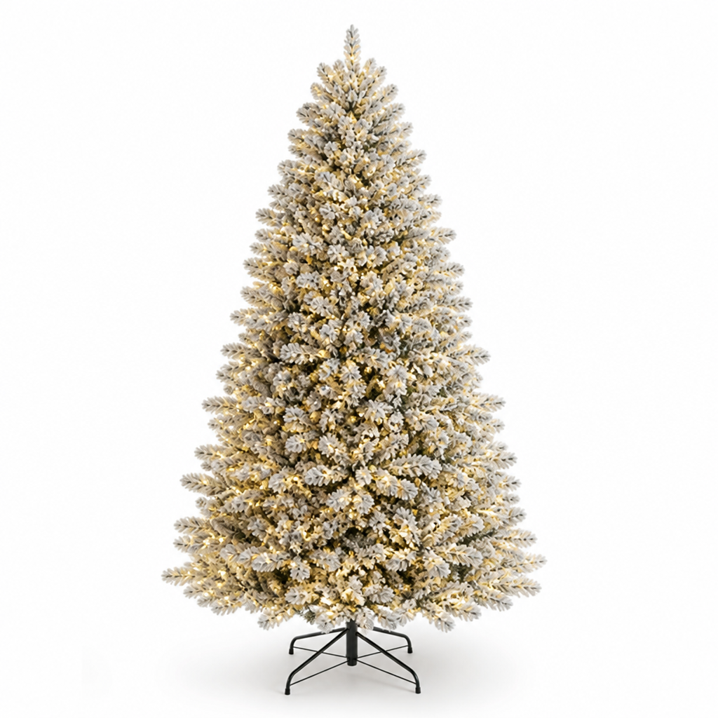 Artificial Christmas Tree Snow-Flocked Pre-Lit 7-Foot