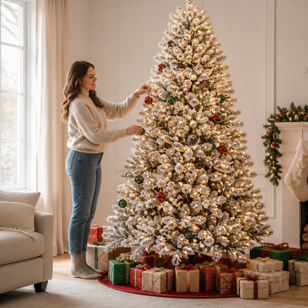 Artificial Christmas Tree Snow-Flocked Pre-Lit 7-Foot