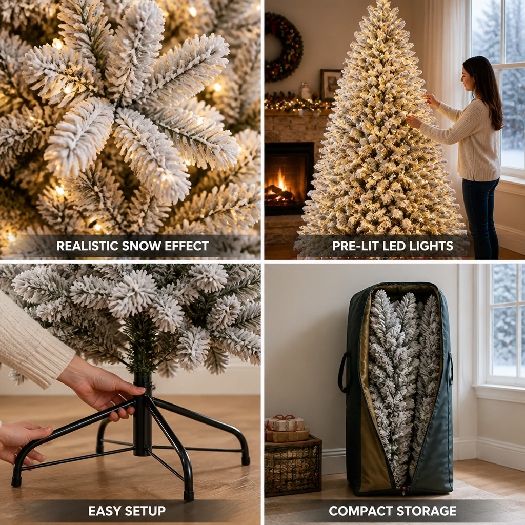 Artificial Christmas Tree Snow-Flocked Pre-Lit 7-Foot