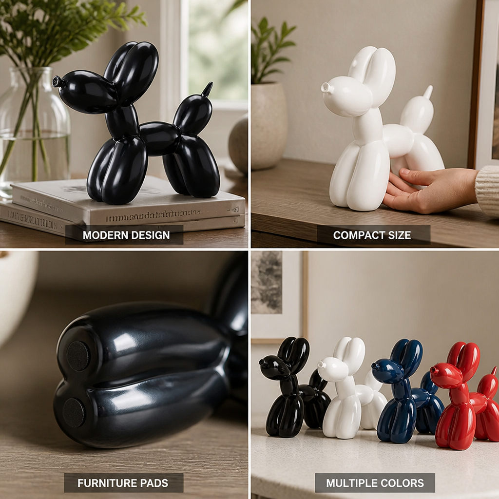 Balloon Dog Sculpture Modern Polished Compact With Furniture Pads